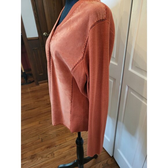 Pumpkin Orange Suede Cardigan L Fall Boho City Patchwork Festival Grunge Office - Picture 5 of 8
